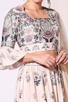 Soup By Sougat Paul_Beige Net, Chanderi Square Neck Floral Print Lehenga Set _at_Aza_Fashions