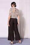 Shop_Soup By Sougat Paul_Beige Twill, Sequence Round Printed Top And Pant Set _at_Aza_Fashions