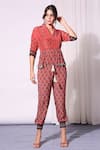 Buy_Soup By Sougat Paul_Red Crepe Collared Neck Printed Top And Pant Set _at_Aza_Fashions