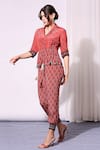Soup By Sougat Paul_Red Crepe Collared Neck Printed Top And Pant Set _Online_at_Aza_Fashions