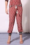 Shop_Soup By Sougat Paul_Red Crepe Collared Neck Printed Top And Pant Set _Online_at_Aza_Fashions