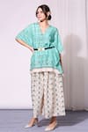 Buy_Soup By Sougat Paul_Blue Tussar V Neck Printed Kaftan Tunic And Palazzo Set _at_Aza_Fashions