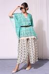 Buy_Soup By Sougat Paul_Blue Tussar V Neck Printed Kaftan Tunic And Palazzo Set _Online_at_Aza_Fashions
