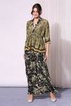 Soup By Sougat Paul_Black Crepe, Cotton Silk V Neck Printed Peplum Top And Skirt Set _Online_at_Aza_Fashions