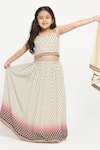 Buy_Soup By Sougat Paul_Beige Net, Crepe Embroidery Printed Lehenga Set _at_Aza_Fashions