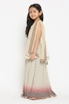 Soup By Sougat Paul_Beige Net, Crepe Embroidery Printed Lehenga Set _Online_at_Aza_Fashions