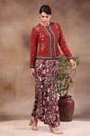 Buy_Soup by Sougat Paul_Maroon Crepe Printed Round Jacket And Skirt Set _at_Aza_Fashions