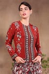 Buy_Soup by Sougat Paul_Maroon Crepe Printed Round Jacket And Skirt Set _Online_at_Aza_Fashions