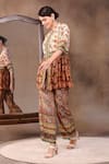 Soup By Sougat Paul_Beige Crepe Band Printed Kurta With Flared Pants _Online_at_Aza_Fashions