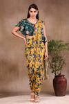 Buy_Soup by Sougat Paul_Yellow Muslin Slub Printed Pre-draped Saree With Blouse_at_Aza_Fashions