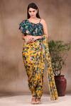 Soup by Sougat Paul_Yellow Muslin Slub Printed Pre-draped Saree With Blouse_Online_at_Aza_Fashions