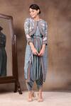Buy_Soup By Sougat Paul_Green Crepe Round Printed Jumpsuit With Jacket _at_Aza_Fashions
