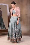 Buy_Soup by Sougat Paul_Green Muslin Slub Round Printed Lehenga With Jacket _at_Aza_Fashions