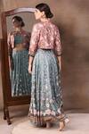 Shop_Soup by Sougat Paul_Green Muslin Slub Round Printed Lehenga With Jacket _at_Aza_Fashions