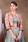 Buy_Soup by Sougat Paul_Green Muslin Slub Round Printed Lehenga With Jacket _Online_at_Aza_Fashions