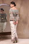 Shop_Soup by Sougat Paul_White Glitter Fabric And Satin One Shoulder Printed Top With Flared Pants _at_Aza_Fashions