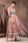 Buy_Soup By Sougat Paul_Peach Glitter Fabric And Malaysian Silk Round Printed Dress With Jacket _at_Aza_Fashions