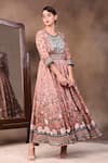 Soup By Sougat Paul_Peach Glitter Fabric And Malaysian Silk Round Printed Dress With Jacket _Online_at_Aza_Fashions