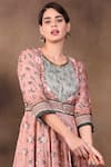 Buy_Soup By Sougat Paul_Peach Glitter Fabric And Malaysian Silk Round Printed Dress With Jacket _Online_at_Aza_Fashions