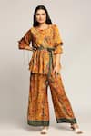 Buy_Soup By Sougat Paul_Yellow Satin Batik Prints Round Pant Set _at_Aza_Fashions