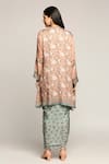 Shop_Soup By Sougat Paul_Green Satin Leaf And Floral Motifs Tunic V-neck Draped With Jacket _at_Aza_Fashions