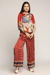 Buy_Soup By Sougat Paul_Red Satin Orchid Motifs Boat Bloom Print Pant Set _at_Aza_Fashions
