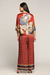 Shop_Soup By Sougat Paul_Red Satin Orchid Motifs Boat Bloom Print Pant Set _at_Aza_Fashions
