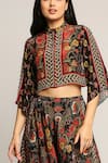 Soup By Sougat Paul_Black Crepe Batik Prints Band Collar Layered Pant And Jacket Set _at_Aza_Fashions