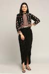 Buy Soup By Sougat Paul Black Crepe Jacket Mandarin Collar Draped Tunic With Printed at Aza Fashions Buy_Soup By Sougat Paul_Black Crepe Jacket Mandarin Collar Draped Tunic With Printed _at_Aza_Fashions
