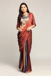 Buy_Soup by Sougat Paul_Red Satin Printed Floral Motifs Orchid Bloom Pre-stitched Saree With Blouse _at_Aza_Fashions