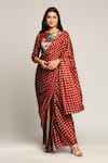 Soup by Sougat Paul_Red Satin Printed Floral Motifs Orchid Bloom Pre-stitched Saree With Blouse _Online_at_Aza_Fashions