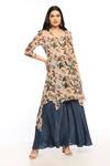 Buy_Soup By Sougat Paul_Peach Crepe, Georgette Floral Motifs V Neck Orchid Bloom Kurta And Palazzo Set  _at_Aza_Fashions