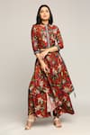 Buy_Soup By Sougat Paul_Red Twill Floral Motifs Mandarin Collar Printed Layered Pant And Jacket Set _at_Aza_Fashions
