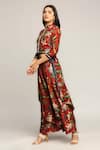 Buy_Soup By Sougat Paul_Red Twill Floral Motifs Mandarin Collar Printed Layered Pant And Jacket Set _Online_at_Aza_Fashions