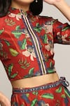Shop_Soup By Sougat Paul_Red Twill Floral Motifs Mandarin Collar Printed Layered Pant And Jacket Set _Online_at_Aza_Fashions