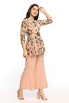 Buy_Soup By Sougat Paul_Peach Georgette Floral Motifs Mandarin Collar Bloom Print Pant And Tunic Set _at_Aza_Fashions