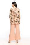 Shop_Soup By Sougat Paul_Peach Georgette Floral Motifs Mandarin Collar Bloom Print Pant And Tunic Set _at_Aza_Fashions