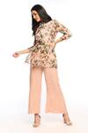 Soup By Sougat Paul_Peach Georgette Floral Motifs Mandarin Collar Bloom Print Pant And Tunic Set _Online_at_Aza_Fashions