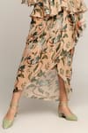 Shop_Soup by Sougat Paul_Peach Leather Printed Floral Motifs Round Draped Skirt Set With Jacket _Online_at_Aza_Fashions