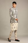 Soup by Sougat Paul_Beige Silk Printed Floral Bandhgala Set  _Online_at_Aza_Fashions