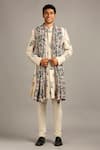 Shop_Soup by Sougat Paul_Beige Muslin Slub Printed Floral Sherwani Set _at_Aza_Fashions