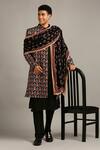 Buy_Soup by Sougat Paul_Black Muslin Slub Printed Floral Sherwani Set _at_Aza_Fashions