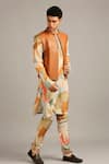 Soup By Sougat Paul Multi Color Leather, Muslin Slub Abstract Cutwork Bundi And Printed Kurta Set Online at Aza Fashions Soup By Sougat Paul_Multi Color Leather, Muslin Slub Abstract Cutwork Bundi And Printed Kurta Set _Online_at_Aza_Fashions