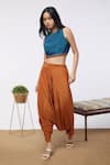 Soup By Sougat Paul_Blue Jacket Organza, Top And Dhoti Crepe Element Crop Top Printed & Pant Set _Online_at_Aza_Fashions