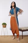 Buy_Soup By Sougat Paul_Blue Jacket Organza, Top And Dhoti Crepe Element Crop Top Printed & Pant Set _Online_at_Aza_Fashions
