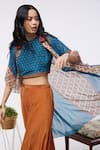Soup By Sougat Paul_Blue Jacket Organza, Top And Dhoti Crepe Element Crop Top Printed & Pant Set _at_Aza_Fashions