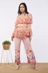 Buy_Soup By Sougat Paul_Pink Shimmer Floral Straight Off-shoulder Top And Pant Set _at_Aza_Fashions