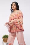 Shop_Soup By Sougat Paul_Pink Shimmer Floral Straight Off-shoulder Top And Pant Set _Online_at_Aza_Fashions