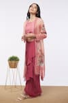 Soup By Sougat Paul_Pink Crop Top Silkskirt  Crepe Jacket  Shimmer Floral Print And & Draped Set _Online_at_Aza_Fashions