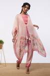 Buy_Soup By Sougat Paul_Pink Top And Bottom  Silk & Jacket  Shimmer Floral Print & Kaftan & Pant Set _at_Aza_Fashions